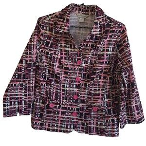 Christopher & Banks Button Up Retro Pink Print Pattern Blazer Jacket Size Small